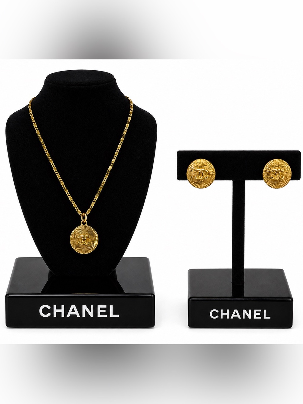 CHANEL Gold-Tone CC Radiant Medallion Necklace & Studs